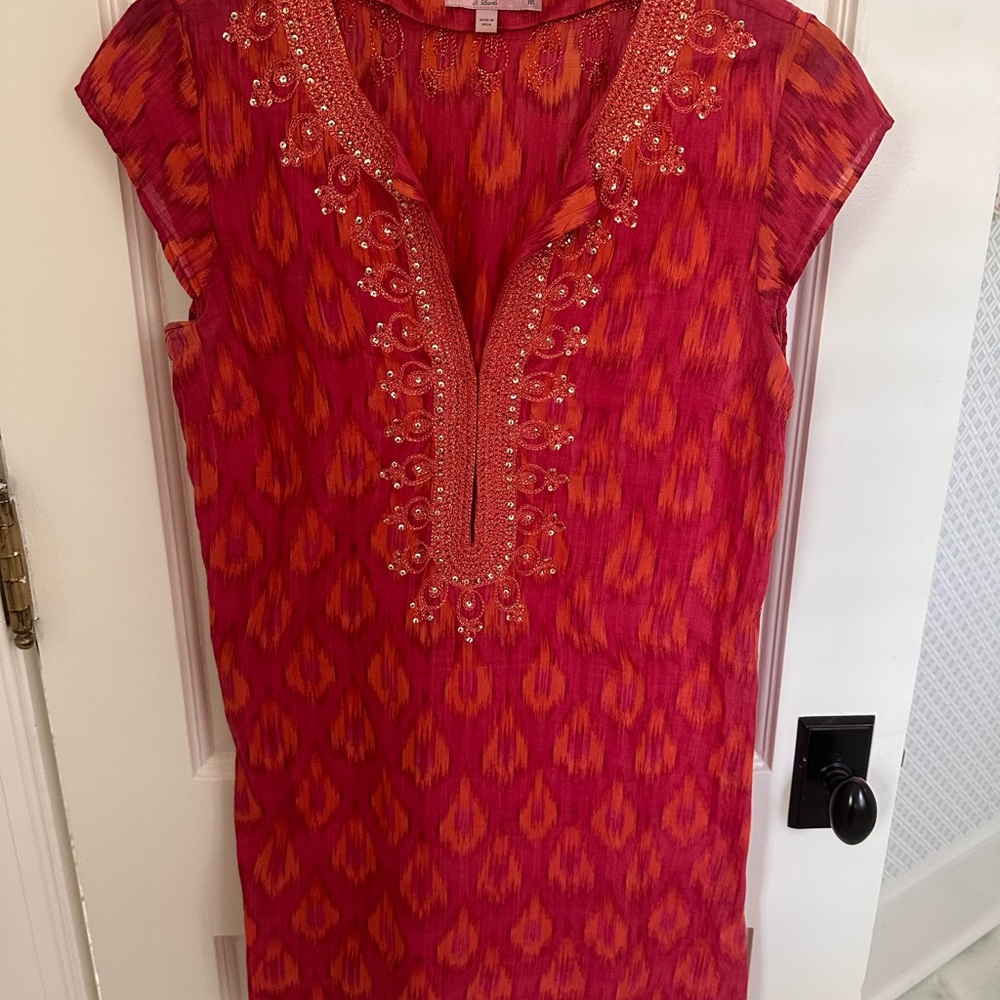 Calypso St. Barth Pink and Orange Embroidered mini tunic dress Sz M